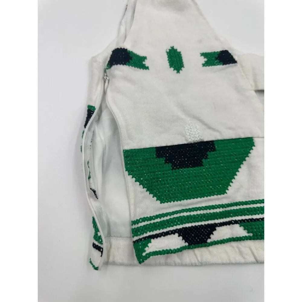 Zara Cropped Tank Top Sz 36 Geometric Tribal Hand-Woven Pattern Embroidery EUC